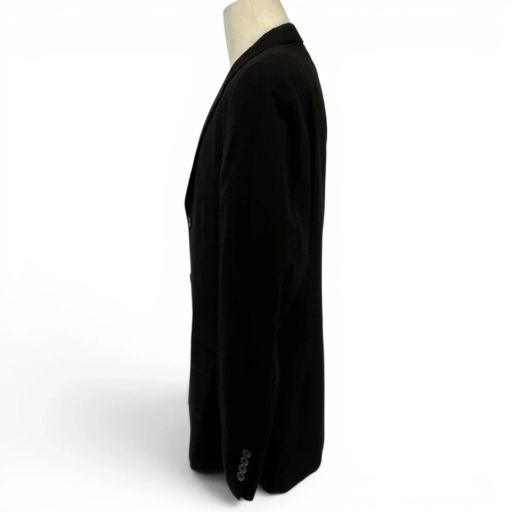 Structure Mens 44L Black 100% Wool 3 Button Blazer‎ Sport Coat Jacket Cut
